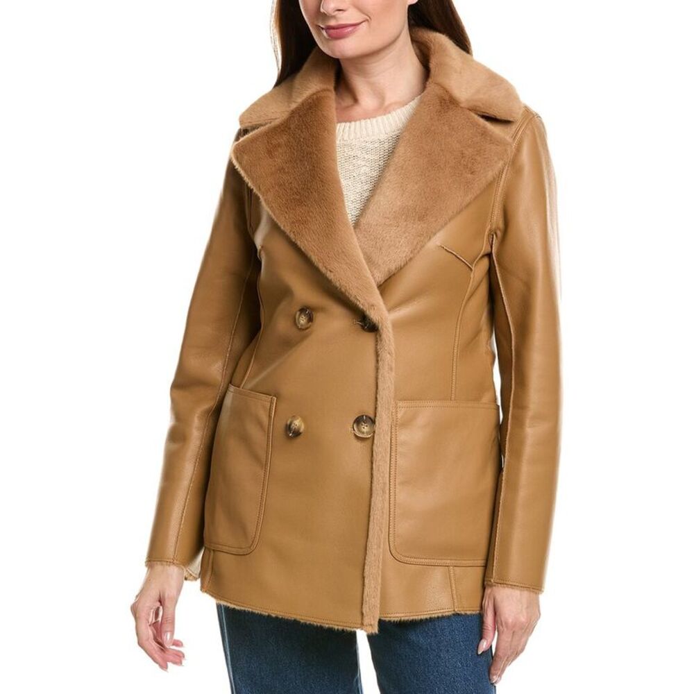 Lamarque Womens  Faux Shearling Reversible Coat, Brown